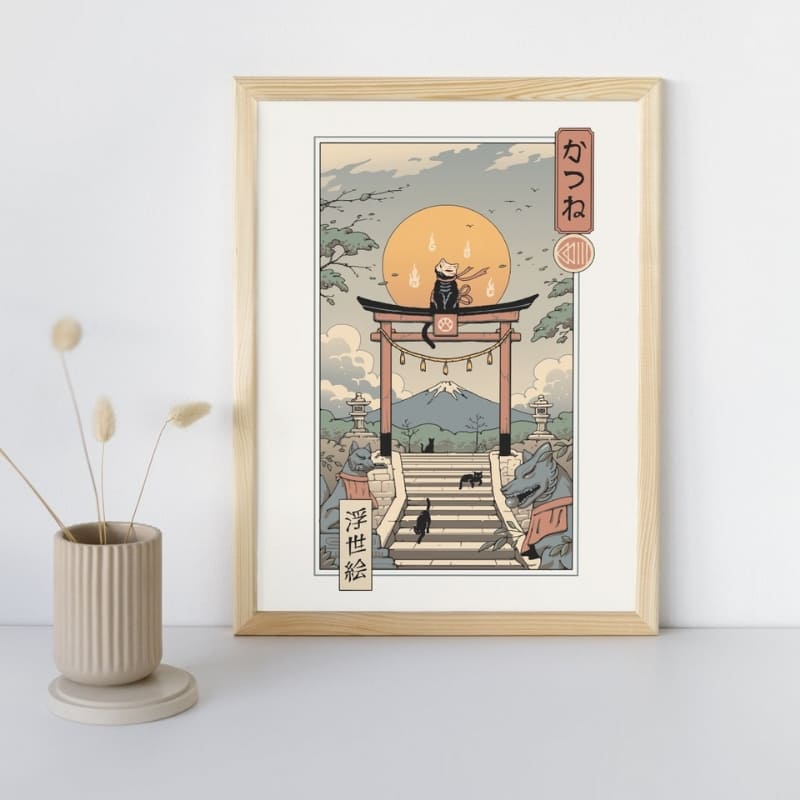 Japansk Ukiyo-e plakat Neko Inari A3