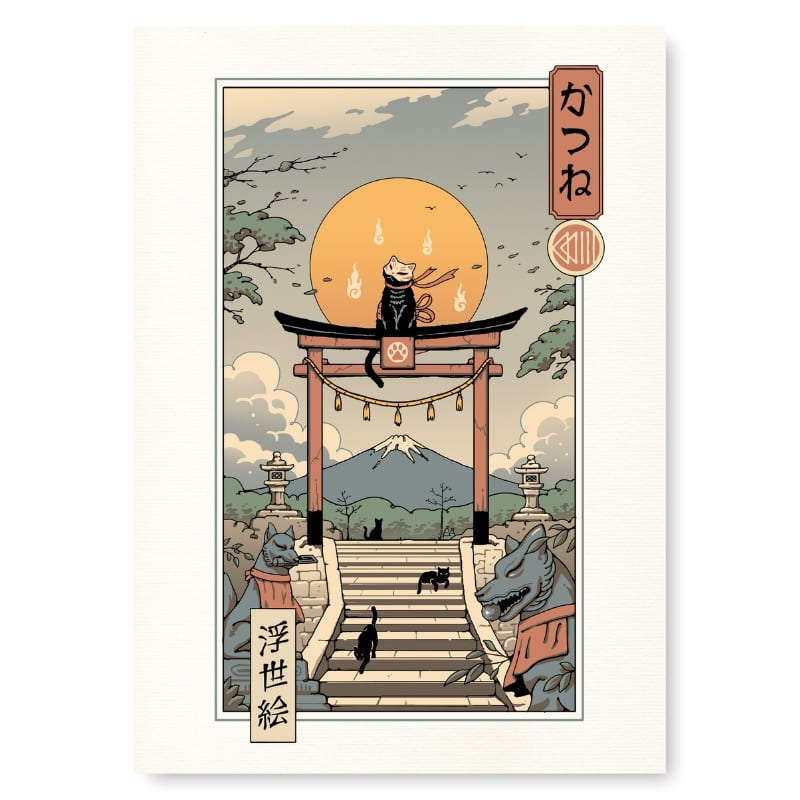 Japansk Ukiyo-e plakat Neko Inari A3