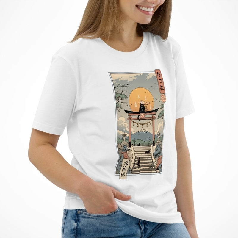 Japansk Ukiyo-e T-shirt Neko Inari