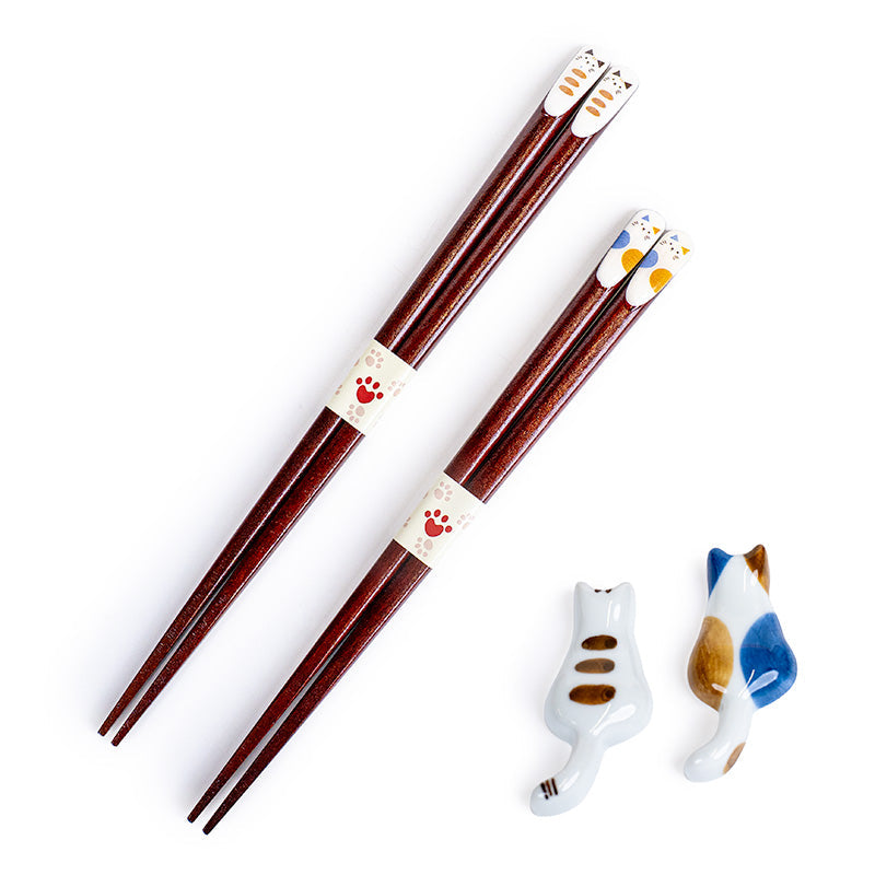 Japanske Spisepinde & Holder Æske - Kat