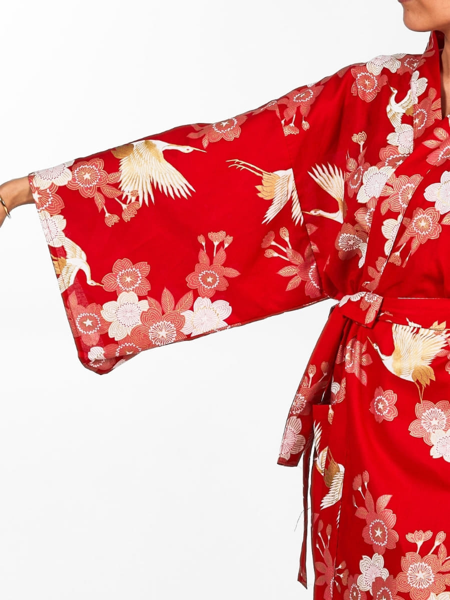 Kimono Happi Woman Sakura to Tsuru Én størrelse