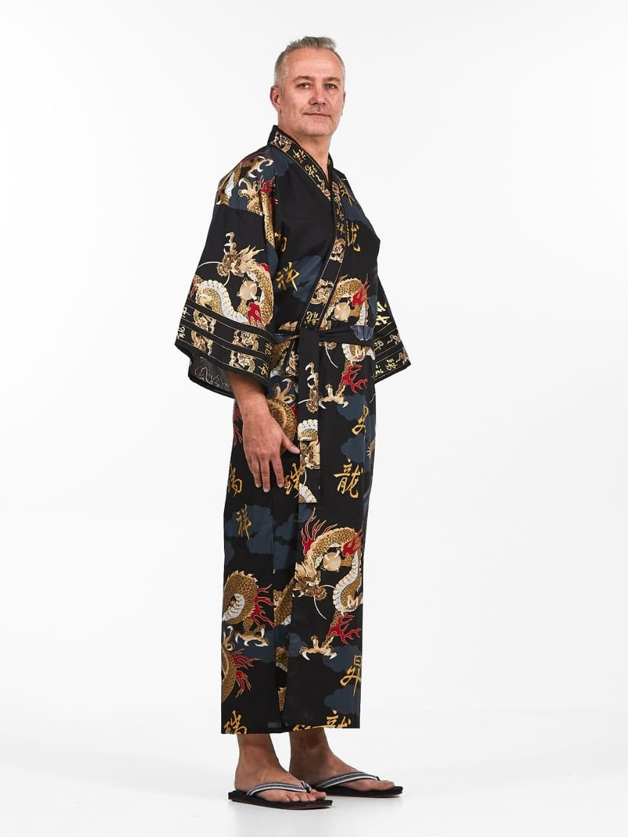 Kimono med japansk drage til mænd Én størrelse