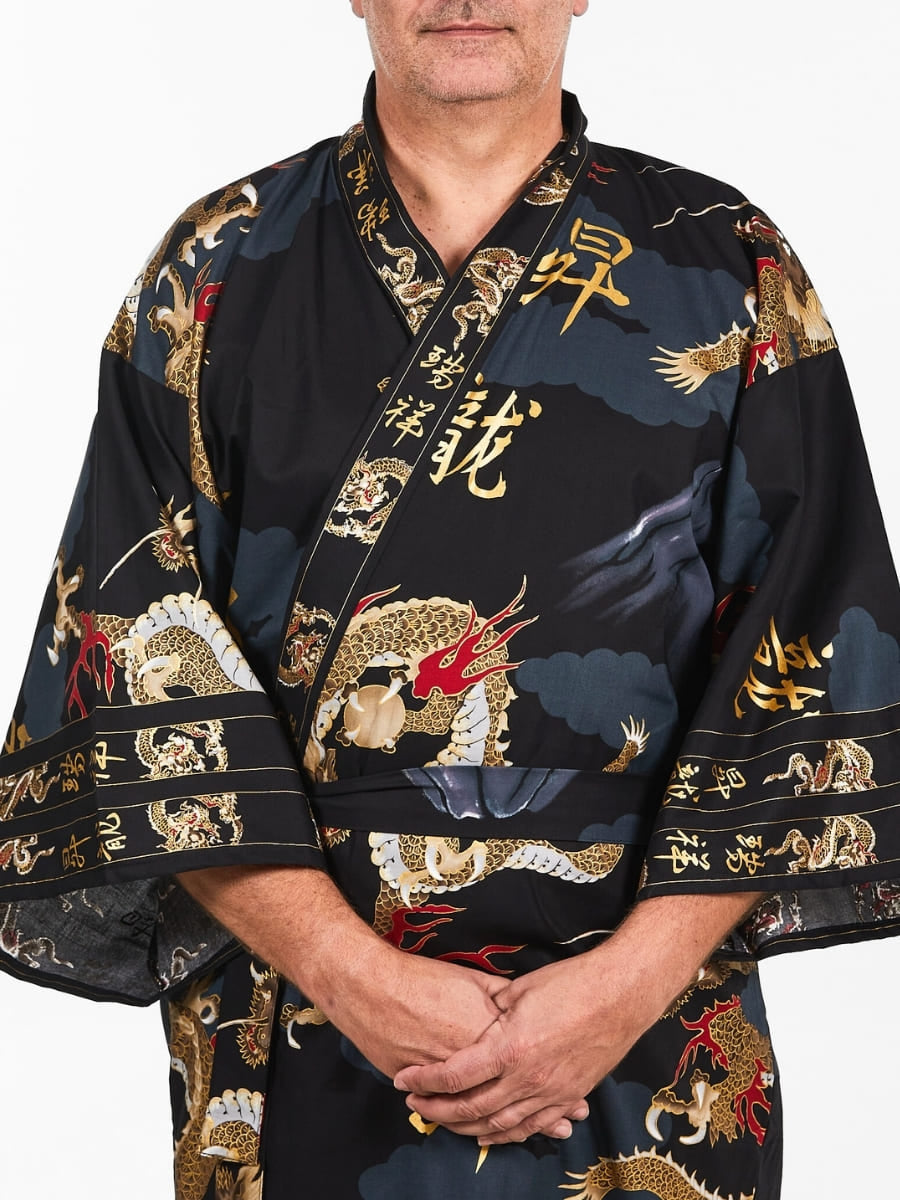 Kimono med japansk drage til mænd Én størrelse