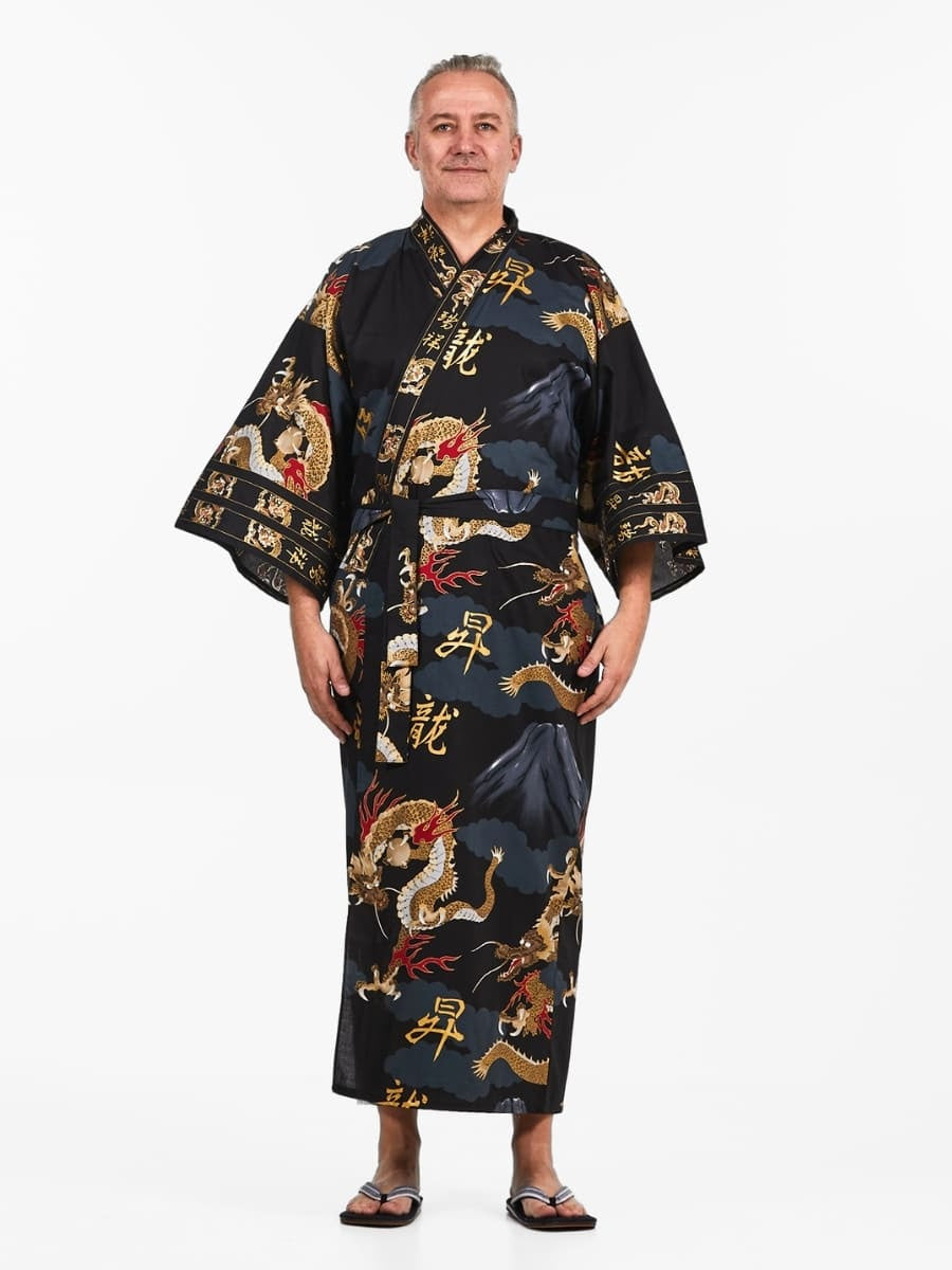 Kimono med japansk drage til mænd Én størrelse