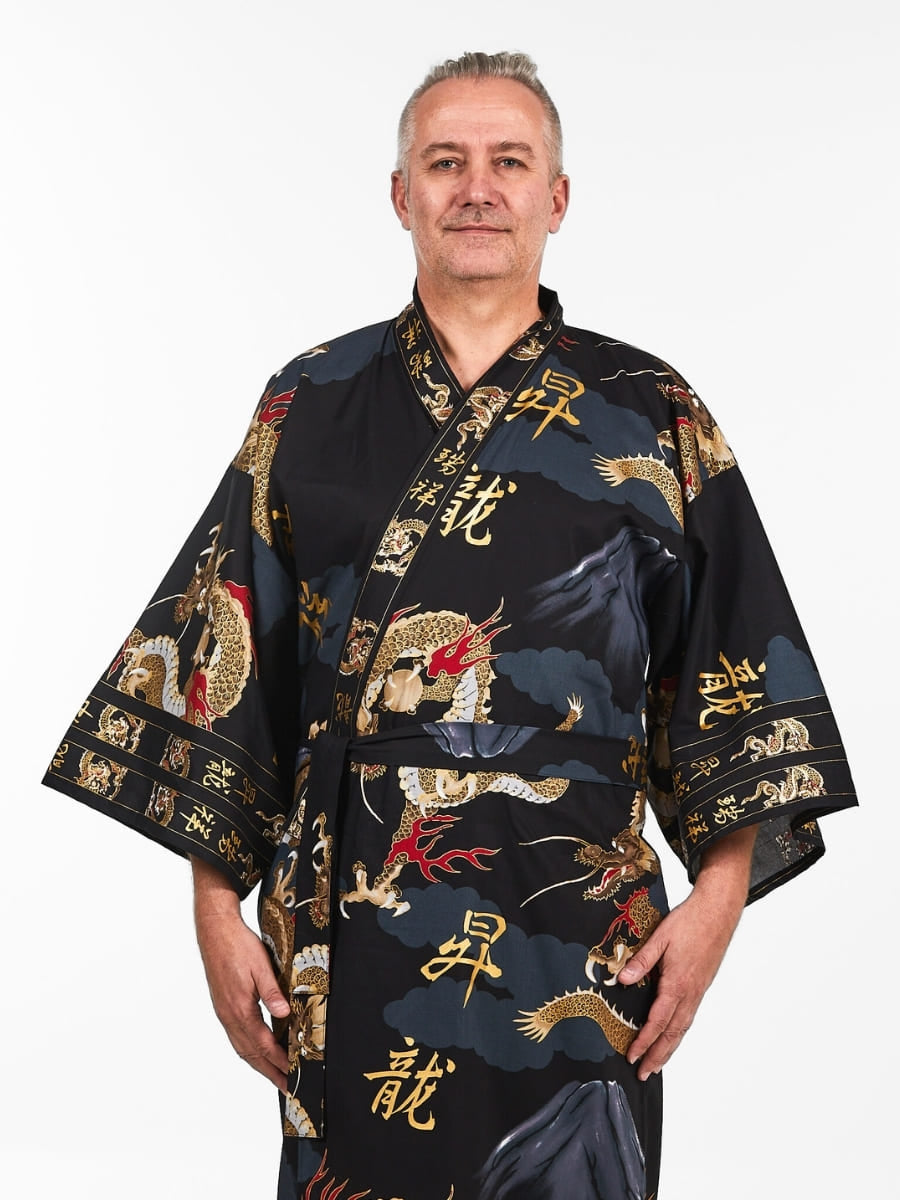 Kimono med japansk drage til mænd Én størrelse