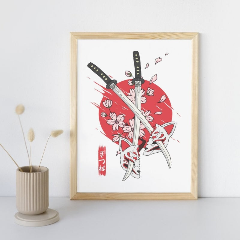 Kitsune & Katana japansk plakat A3
