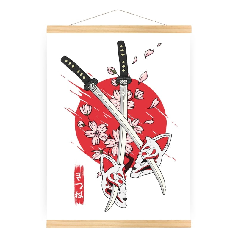 Kitsune & Katana japansk plakat A3