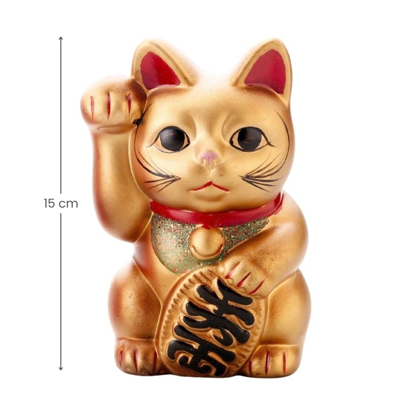 Maneki Neko gylden keramik - 15 cm