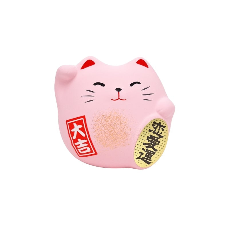 Maneki Neko rund lyserød