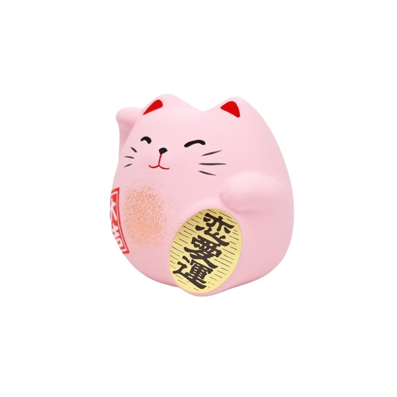 Maneki Neko rund lyserød