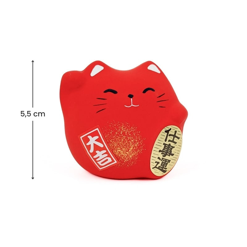 Maneki Neko rund rød
