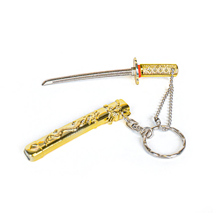 Mini-Katana Nøglering - Gylden Drage
