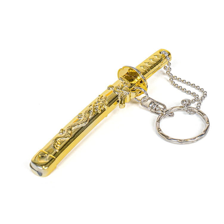 Mini-Katana Nøglering - Gylden Drage