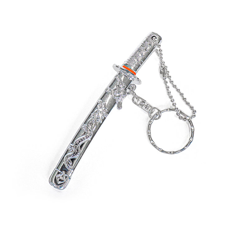 Mini-Katana Nøglering - Sølvfarvet Drage