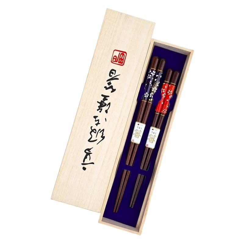 Rødt og blåt japansk spisepindesæt