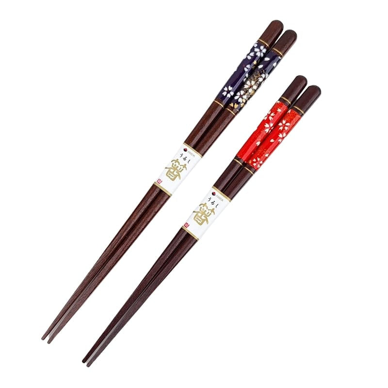Rødt og blåt japansk spisepindesæt