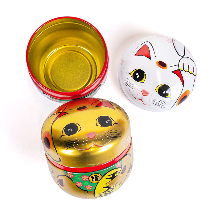 Sæt med 2 Tedåser i Metal - Maneki Neko