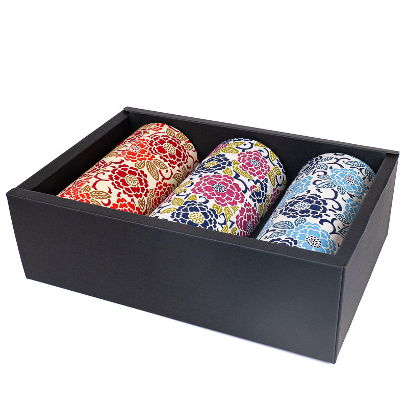 Sæt med 3 Tedåser med Washi-papir - Blomster