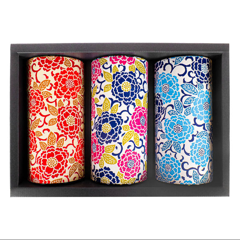 Sæt med 3 Tedåser med Washi-papir - Blomster