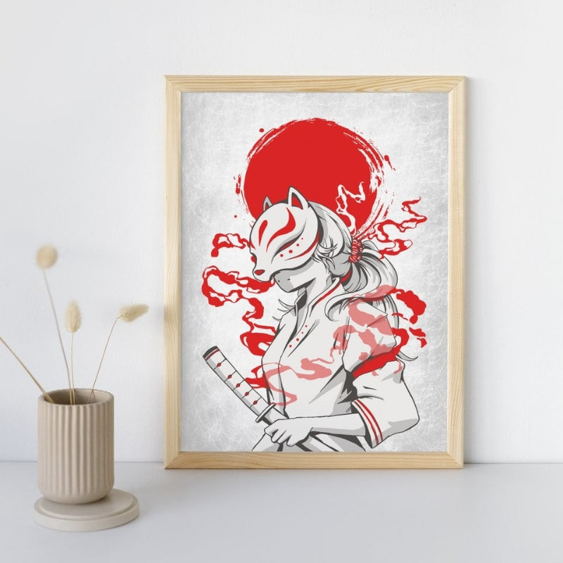 Samurai Kitsune japansk plakat A3