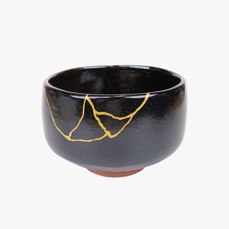 Sort japansk matchaskål Kintsugi