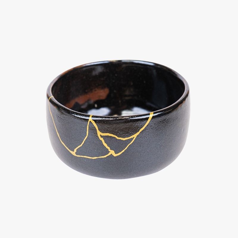 Sort japansk matchaskål Kintsugi