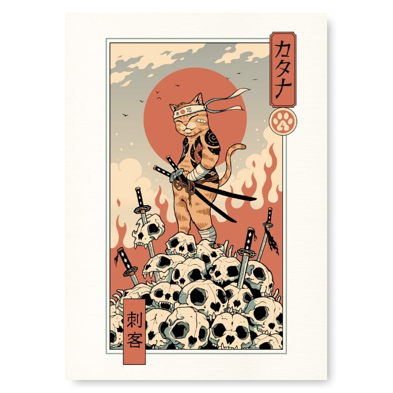 Ukiyo-e Neko Assassin japansk plakat A3