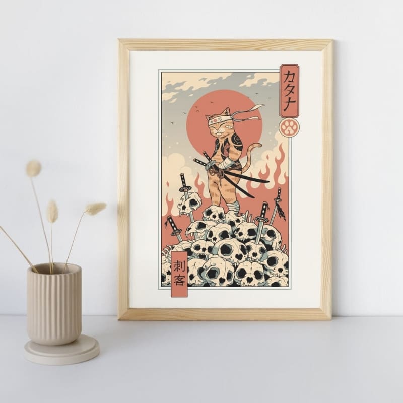 Ukiyo-e Neko Assassin japansk plakat A3