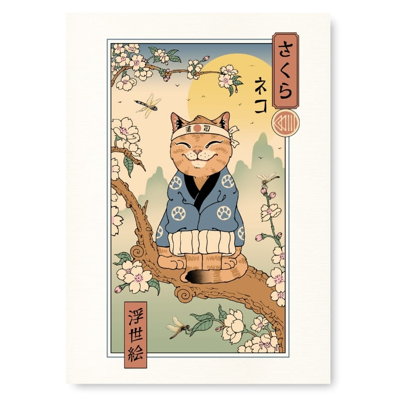 Ukiyo-e Neko Sakura japansk plakat A3