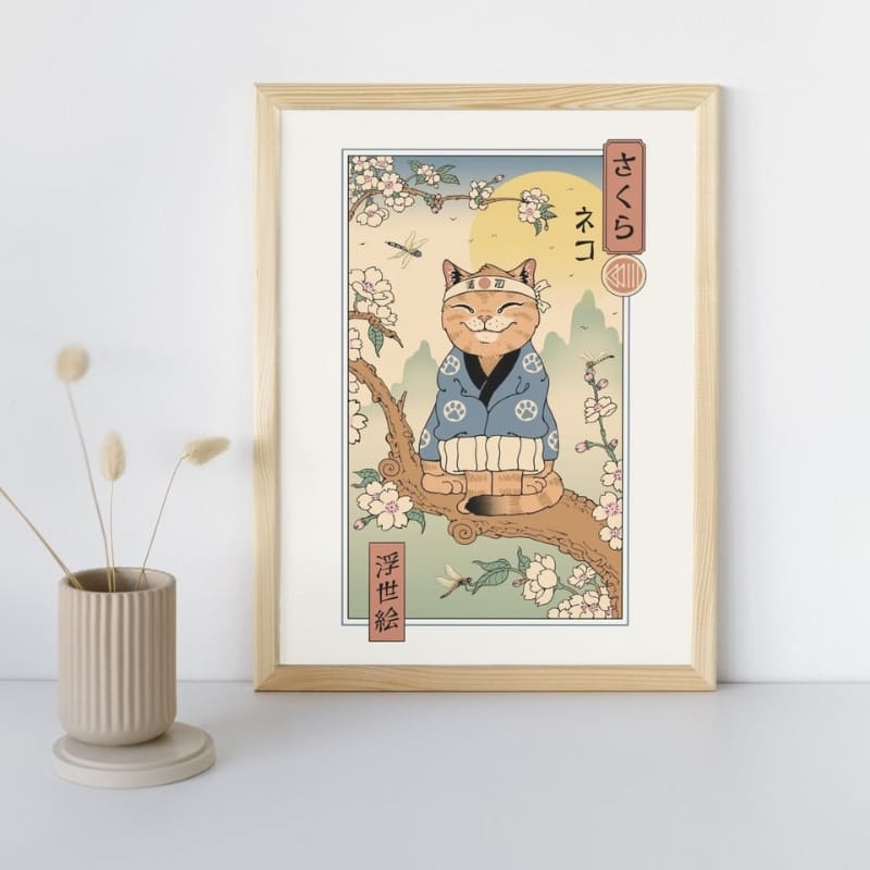 Ukiyo-e Neko Sakura japansk plakat A3