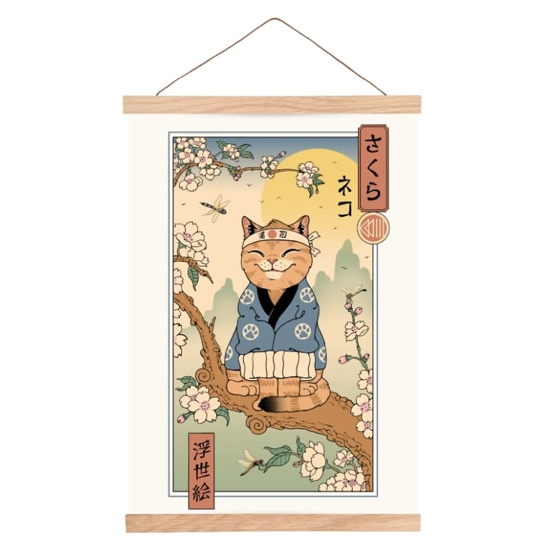 Ukiyo-e Neko Sakura japansk plakat A3