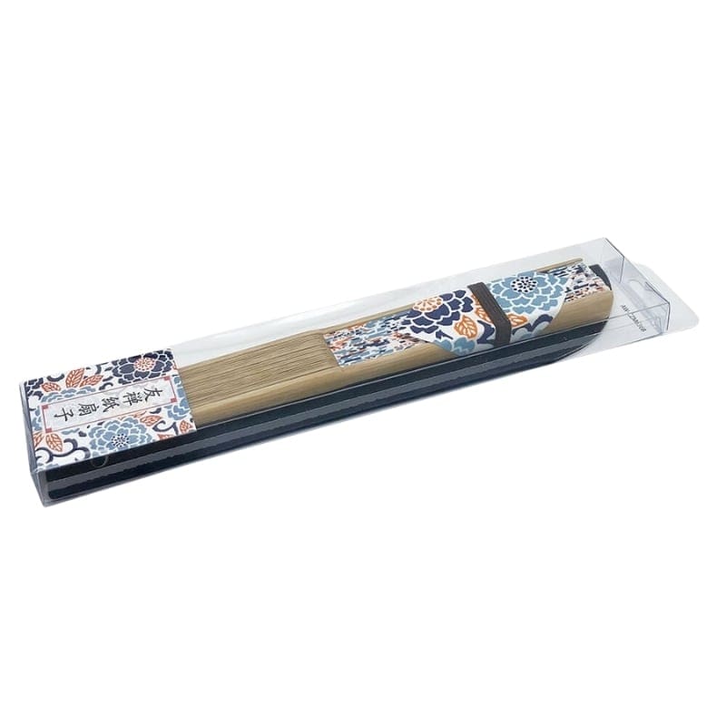 Yuzen Botan blå japansk vifte