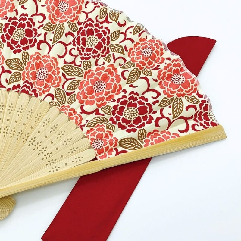 Yuzen Botan Orange japansk vifte