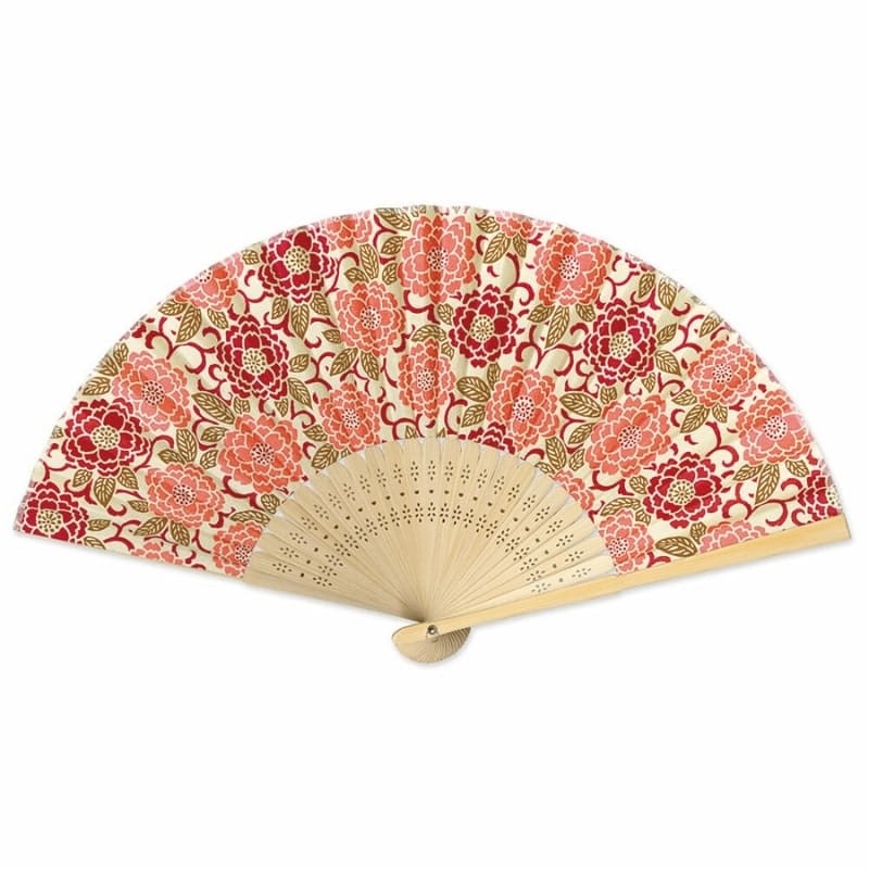 Yuzen Botan Orange japansk vifte